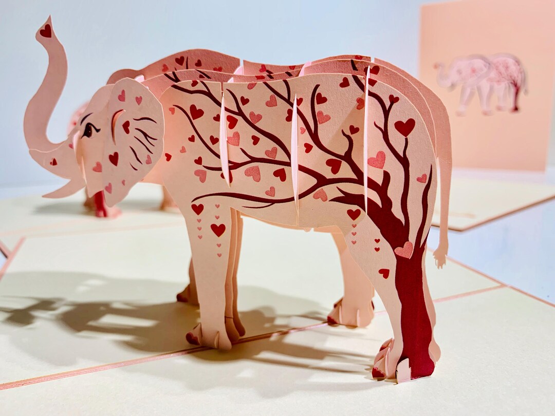 Elephant With Pink Love Hearts Happy Birthday 3D Pop up Greeting Card ...