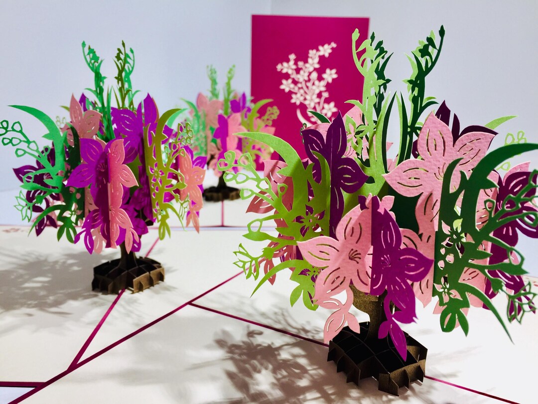 Pink & Purple Wild Flower Bouquet Happy Birthday 3D Pop up Greeting ...