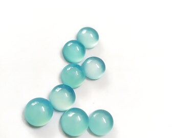AAA+ Quality Aqua Chalcedony Round Cabochon | Calibrated Loose Gemstone 5mm–30mm for Jewelry Making