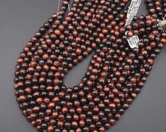 Red Tiger Eye Beads AAA Grade, Round Gemstone Jewelry Making, 6mm-10mm, 15 Inch Strand