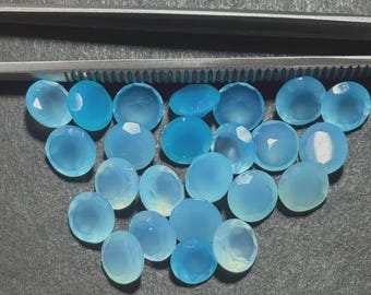 5 Pcs Lot Aqua Chalcedony 4mm Gemstone Round Faceted Cut Gemstone