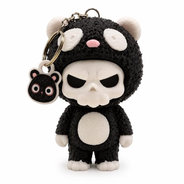 Skull Panda Keychain, Gothic Panda Charm, Kawaii Spooky Keyring, Cute Creepy Bag Charm, Backpack Accessory, Gift for Panda Lovers