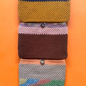 Handmade Crochet Tablet Case – Color Block Cotton Sleeve, Button Closure (Book Case)