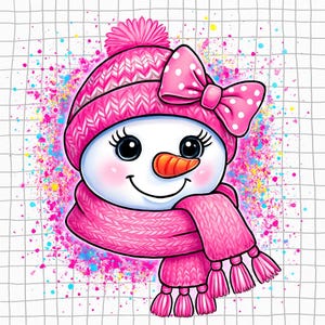 Pink Snowman Christmas Clipart | Deer, Gifts, Baby Girl PNG (Digital Download)