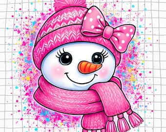 Pink Snowman Christmas Clipart | Deer, Gifts, Baby Girl PNG (Digital Download)