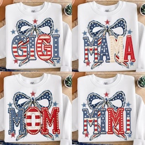 Pacchetto PNG Trendy Mama, Mama con patchwork della bandiera americana, Mini moglie retrò Gigi PNG, Design per maglietta per la festa della mamma, PNG per sublimazione di Pasqua