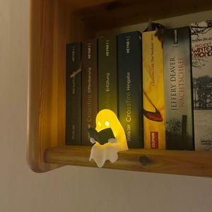Leuchtender Lesegeist als Nachtlicht – 3D-gedruckte LED-Deko für Bücherregal & Fensterbank – warmweißes Stimmungslicht