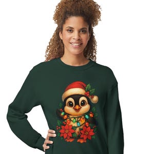 Cute Christmas Penguin Sweatshirt – Cozy Oversized Xmas Jumper for Women & Men, Secret Santa Gift, Cute Winter Animal Holiday Crewneck
