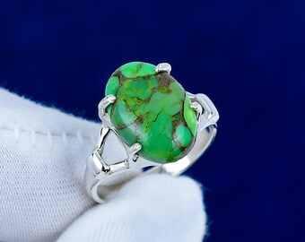Natural Green Copper Turquoise ring, 925 Sterling Silver Prong Set Statement ring, engagement Gift ring, Handmade Wedding Ring For Gift,