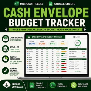 Cash Envelope Budget Tracker | Google Sheets Excel | Digital Cash Envelope System | Budget Spreadsheet | Instant Download