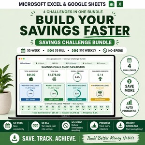 Savings Challenge Bundle Spreadsheet | Google Sheets Excel | Savings Tracker | Money Saving Challenge | Instant Download