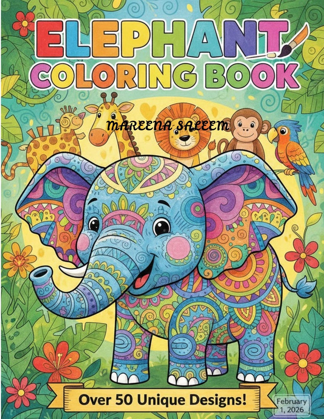 Elephant Coloring Book for Kids 50 Printable Pages (PDF Download)