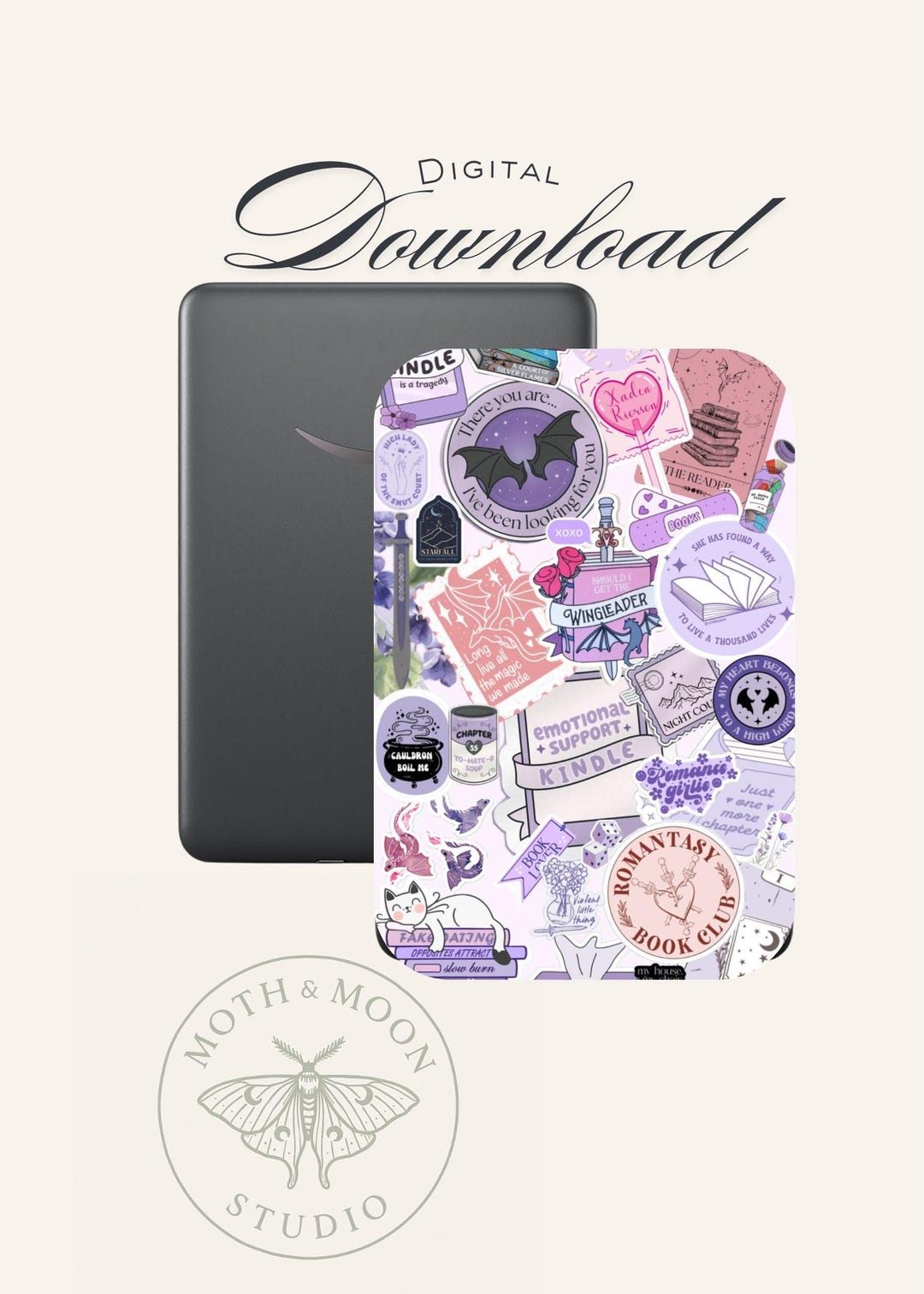 Purple Bookish Kindle Insert | Digital Download - Etsy