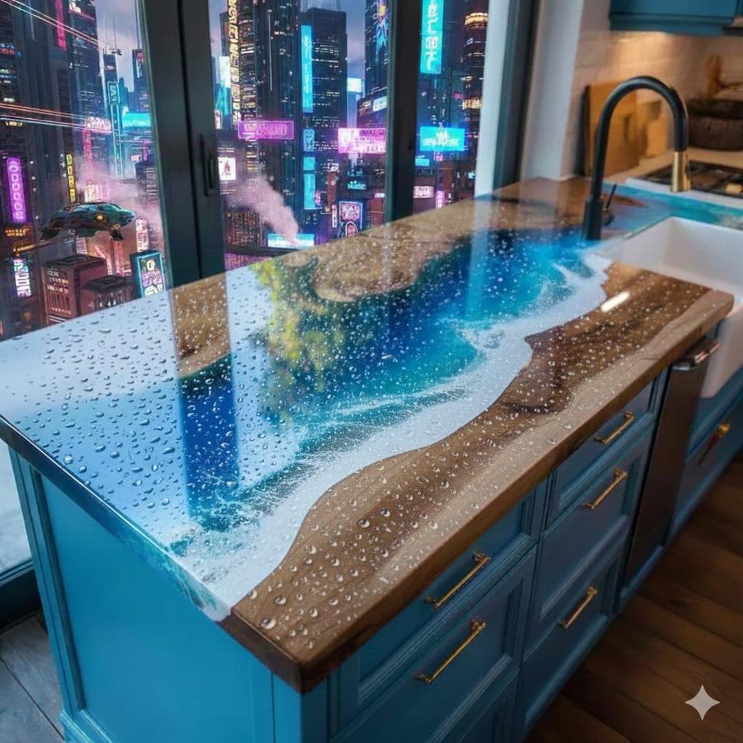 Handmade Ocean Wave Epoxy Resin Countertop, Live Edge Walnut - Etsy