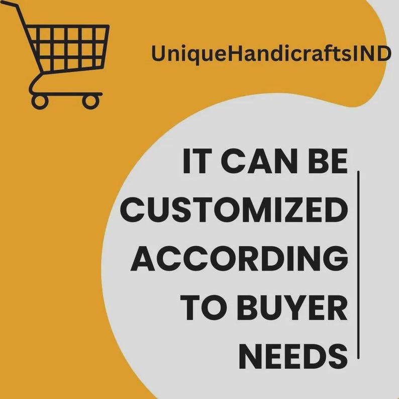 May include: An image with a shopping cart icon and the text "UniqueHandicraftsIND". The text "IT CAN BE CUSTOMIZED ACCORDING TO BUYER NEEDS" is also displayed on the image.