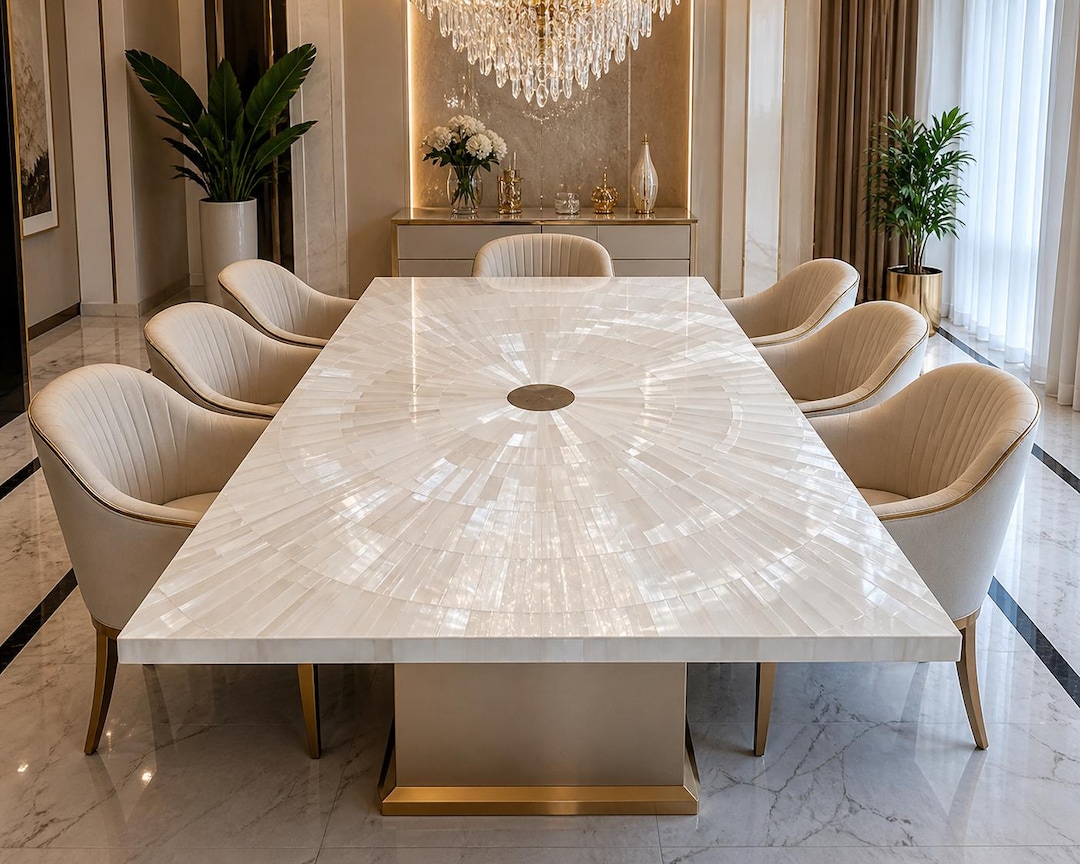 Luxury Selenite Dining Table Top, Handmade Crystal Tabletop, Modern ...