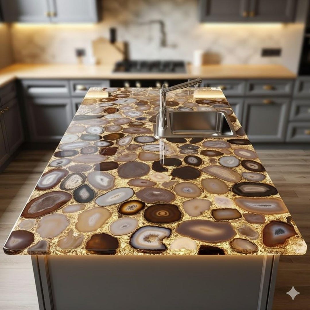Handcrafted Brown Agate Countertop - Backlit Gemstone Kitchen Island - Etsy