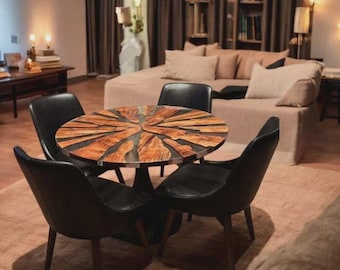 Luxury Round Wood Resin Dining Table, Handmade Epoxy Art Furniture, Custom Solid Wood Table, Modern Designer Home Decor