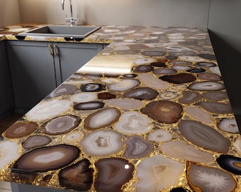 Encimera de cocina de ágata artesanal, encimera de piedra preciosa natural