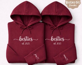 Juego de 2 sudaderas con capucha para mejores amigas / Sudaderas personalizadas para mejores amigas / Sudaderas bordadas personalizadas para mejores amigas / Regalo de Galentine