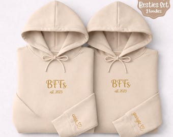 Juego de 2 sudaderas con capucha a juego para mejores amigas / Sudaderas personalizadas para mejores amigas / Sudaderas bordadas personalizadas para mejores amigas / Regalo de Galentine