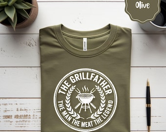 Camiseta "The Grillfather", regalo divertido para papá aficionado a la barbacoa, camiseta "The Man The Meat The Legend", regalo para el Día del Padre para el maestro de la parrilla, camiseta para papá aficionado a la barbacoa.