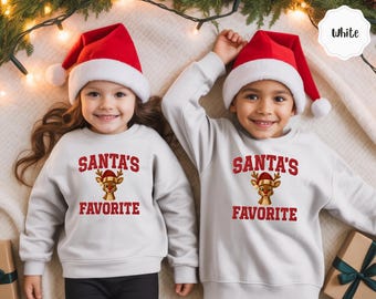 Sudadera navideña favorita de Papá Noel, regalo de Navidad para niños, jersey navideño para bebés, conjuntos navideños a juego para hermanos, camiseta de Papá Noel y renos