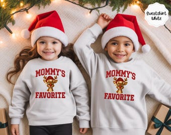 Conjunto navideño favorito de mamá • Body para bebé, camiseta para niño pequeño, sudadera juvenil • Top navideño estilo reno de lana para niños y bebés