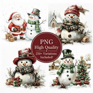 Vintage Christmas Snowman Clipart | Retro Watercolor Snowman PNG Bundle | Classic Holiday Clip Art | Nostalgic Winter Art | Christmas PNG