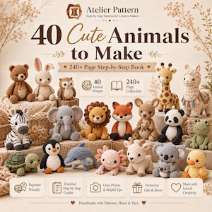 Cute Animals toy Crochet PDF Pattern Book |  230 Page Amigurumi Guide, Beginner Patterns | 40 animal patterns | amigurumi crochet pattern