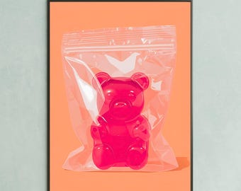 Pink Gummy Bear Pop Art Print: Candy Theme Wall Decor (Digital Download)