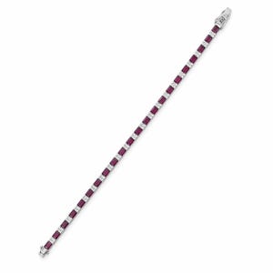 Robijnrood 925 sterlingzilver tennisarmband, armband met zilveren kanalen, elegante geboortesteensieraden, minimalistische edelsteenarmband voor vrouwen