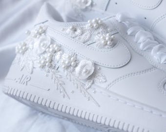 Bespoke Bridal Air Force 1 Bright Pearl Embroidered Sneakers