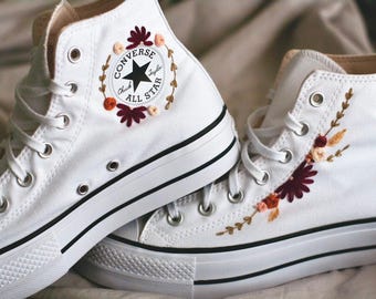 Bespoke 'Fall' Embroidered Platform Converse