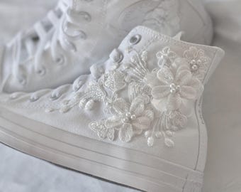 Bespoke Luxury Floral Embroidered Bridal Converse
