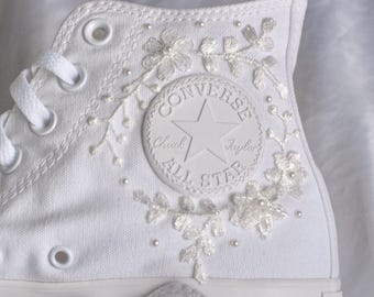 Bespoke Off-White Beaded Luxury Embroidered Pearl Bridal Converse