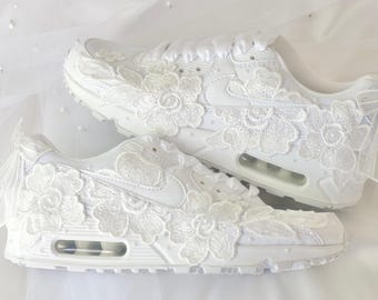 Bespoke White Floral Air Max Bridal Sneakers