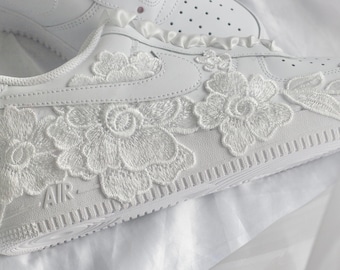 Bespoke White Floral Air Force 1 Bridal Sneakers