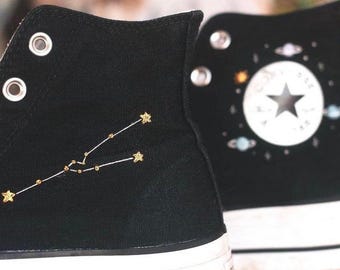 Bespoke Zodiac Embroidered High Top Platform Converse
