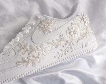 Bespoke Platinum Bridal Air Force 1 Embroidered Sneakers