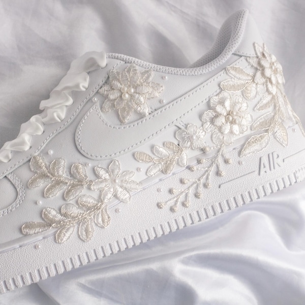 Bespoke Platinum Bridal Air Force 1 Embroidered Sneakers