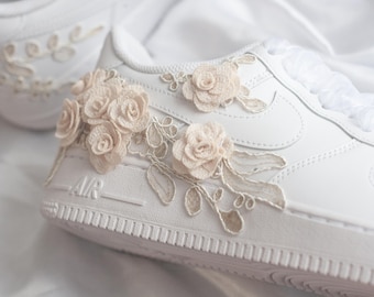 Bespoke Bridal Air Force 1 Rose Gold Embroidered Sneakers