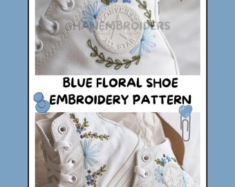 Blue Floral Shoe Embroidery Pattern
