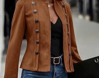 Blazer de gamuza sintética hecho a mano / Ropa de oficina suave para mujer