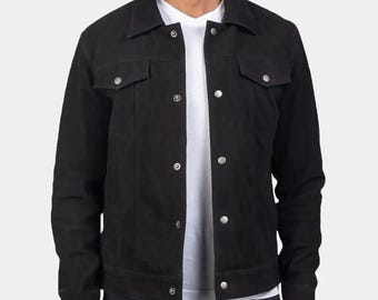 Buy Men's Black Suede Trucker Jacket. Suede Shacket Overshirt