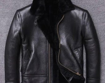 Herren Lammfell Leder Wintermantel | Handgefertigte Schaffell Pelz Jacke