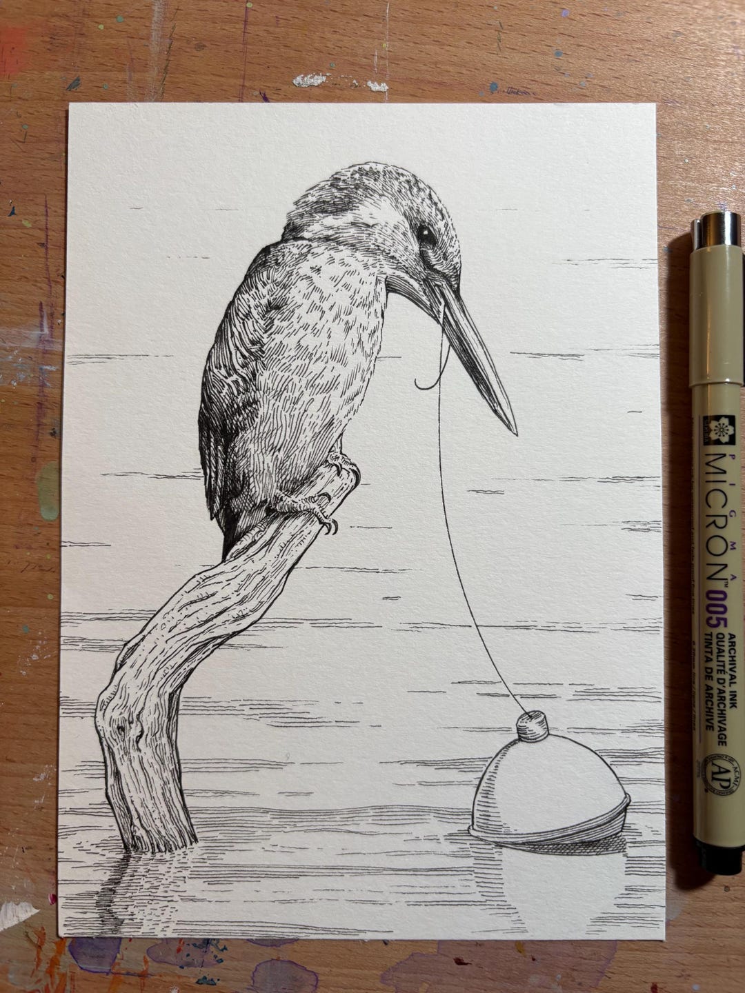 Pen Drawing of a Kingfisher Bird Waiting for a Fish. - Etsy