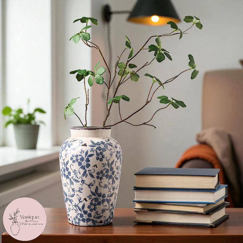 青と白の陶器の花瓶セット | 手作りのレトロな磁器の花瓶