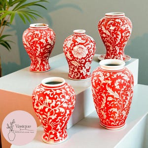 Red Porcelain Vase with White Floral Pattern – Elegant Ceramic Decor 5 Pcs (All)<-20% off