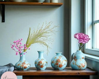 Hand-Painted Porcelain Vase Set | Vintage Chinese Floral Vases | Elegant Blue Chinoiserie Home Decor |